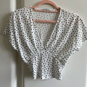 Zara Polka Dot V-neck Crop Top